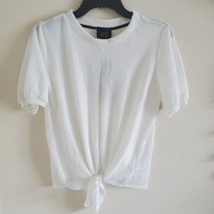 🌻Anthropologie Ribbed Bubble Sleeve Tie Front Top